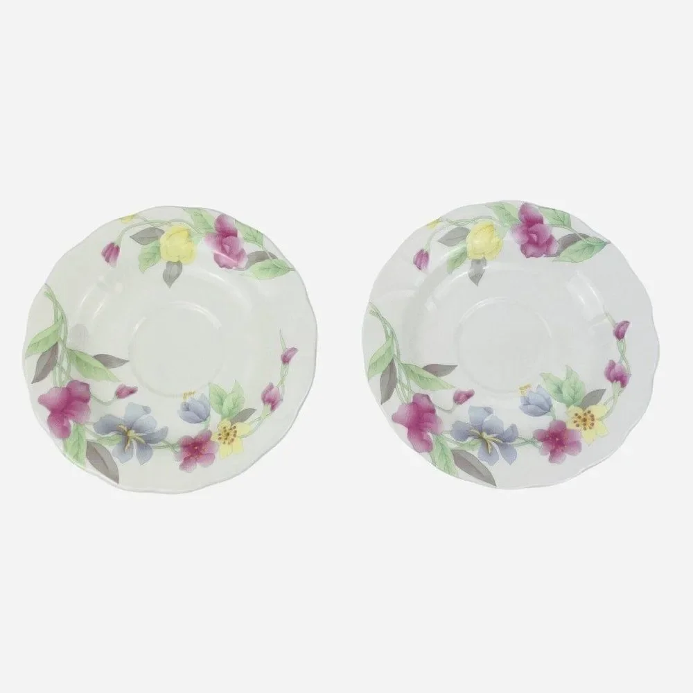 Hankook Bone China England Original Tech Teacup Saucers 2 Sets Korea NIB Floral